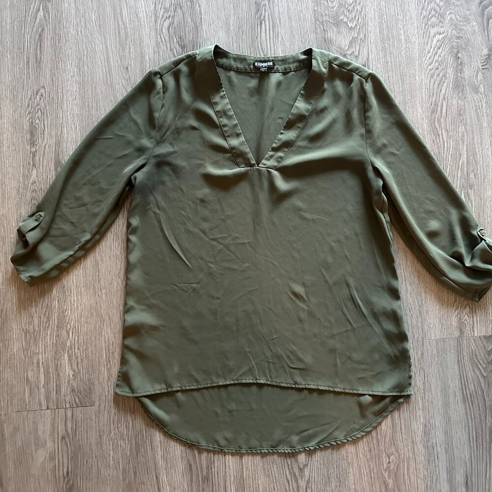 Express Olive Green 3/4 Sleeve Blouse - Size Small